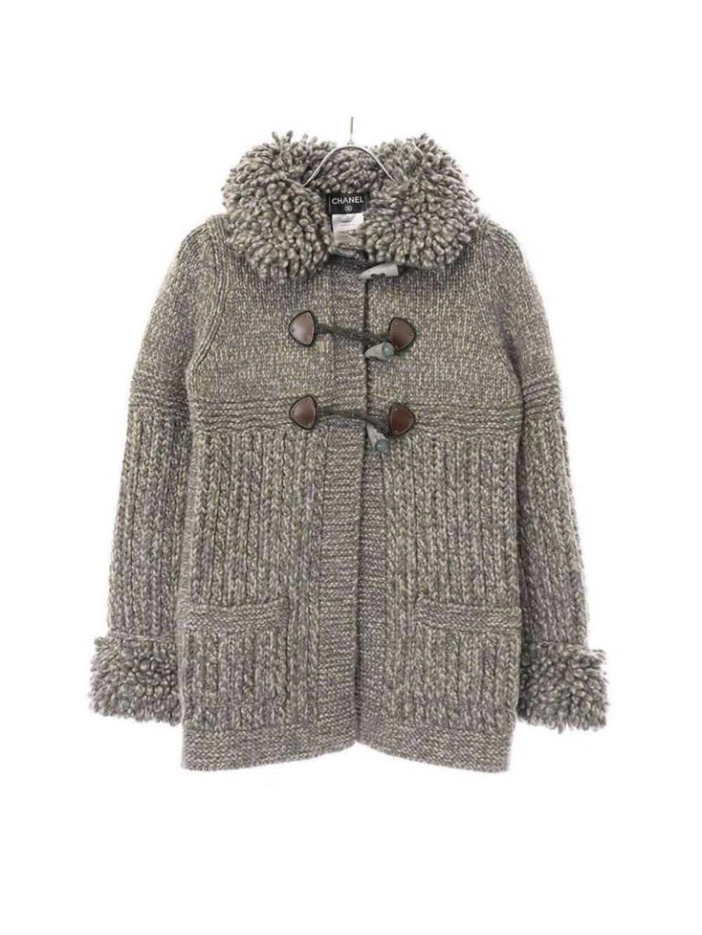 Chanel 11 AW Coco Mark Toggle Cashmere Knit Duffle Coat Grayish 34